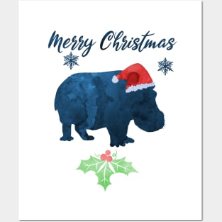 Christmas Hippo Posters and Art